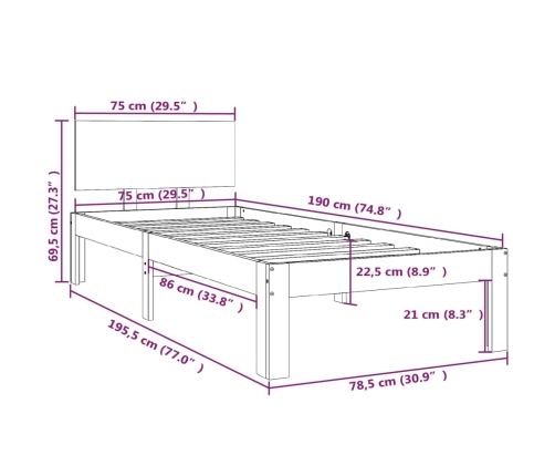 Estructura de cama individual sin colchón negro 75x190 cm
