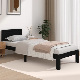 Estructura de cama individual sin colchón negro 75x190 cm