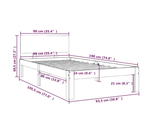 Estructura de cama individual sin colchón blanco 90x190 cm