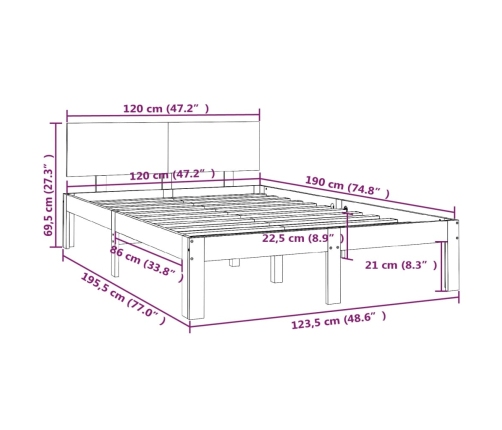 Estructura de cama doble pequeña sin colchón 120x190 cm