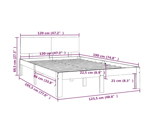 Estructura de cama doble pequeña sin colchón blanco 120x190 cm