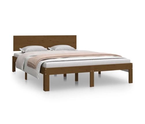 vidaXL Estructura de cama doble madera maciza marrón miel 135x190 cm