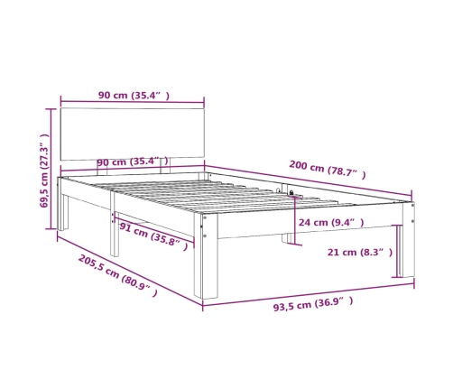 Estructura de cama sin colchón madera de pino blanca 90x200 cm