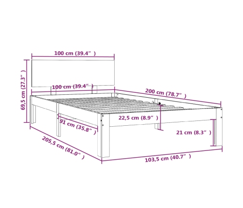 Estructura de cama sin colchón madera de pino blanco 100x200 cm