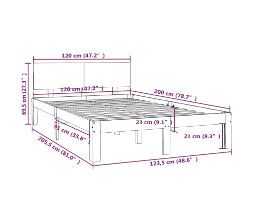 Estructura de cama sin colchón madera de pino maciza 120x200 cm