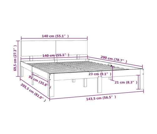 Estructura de cama sin colchón madera pino blanco 140x200 cm