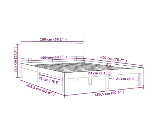 Estructura de cama doble sin colchón blanco 150x200 cm