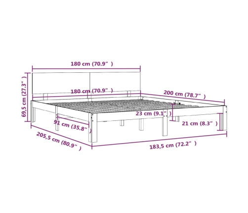 Estructura cama madera maciza marrón miel Super King 180x200 cm