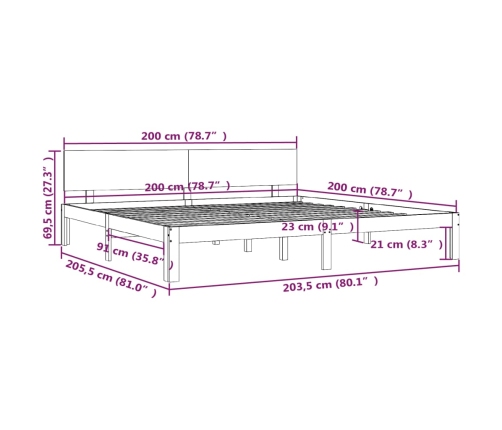 vidaXL Estructura de cama madera maciza de pino blanco 200x200 cm