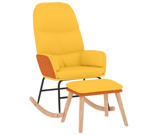 Silla mecedora con reposapiés tela amarillo mostaza