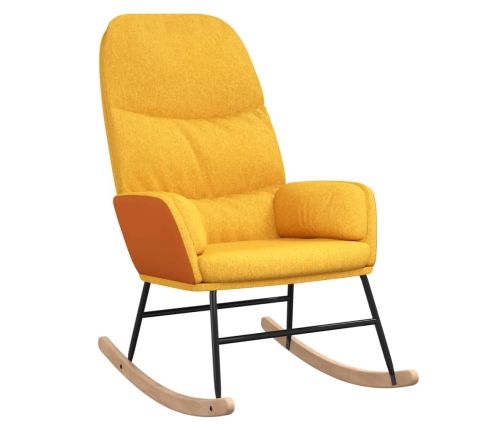 Silla mecedora con reposapiés tela amarillo mostaza