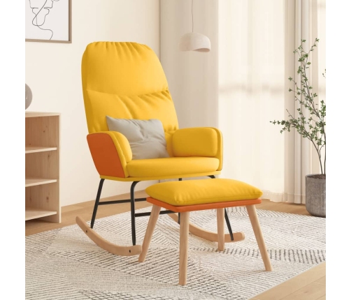 Silla mecedora con reposapiés tela amarillo mostaza