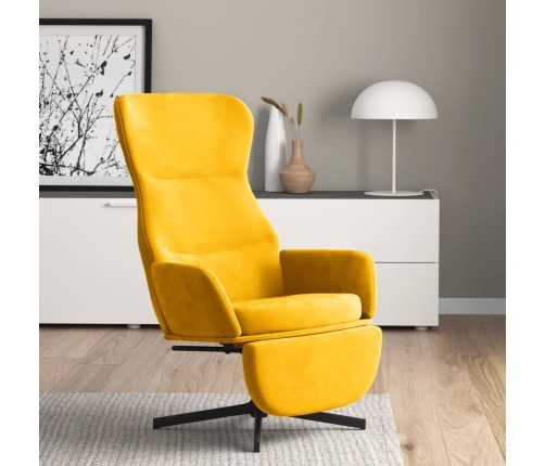 Sillón de relax con reposapiés terciopelo amarillo mostaza