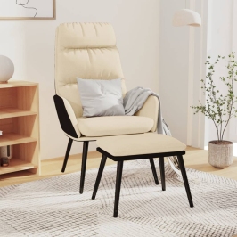 Sillón de relax con taburete tela y cuero sintético crema