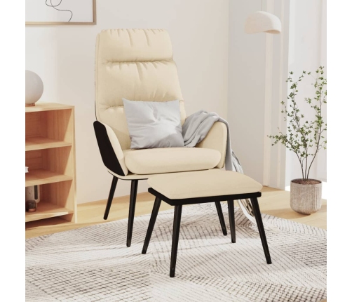 Sillón de relax con taburete tela y cuero sintético crema