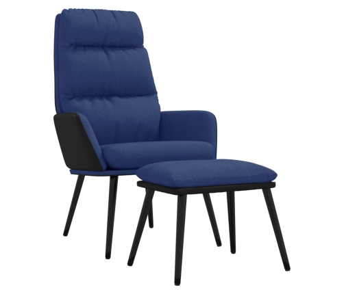 Sillón de relax con taburete de tela y cuero sintético azul