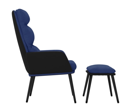 Sillón de relax con taburete de tela y cuero sintético azul