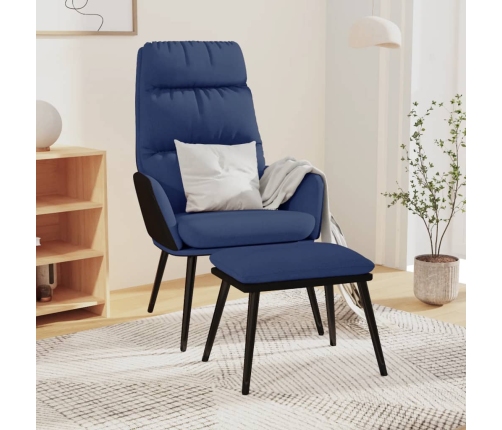 Sillón de relax con taburete de tela y cuero sintético azul