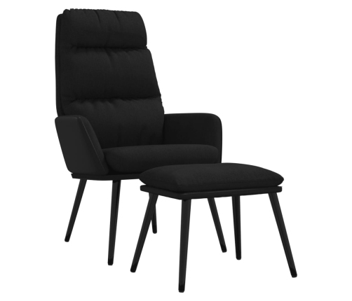 Sillón de relax con taburete de tela y cuero sintético negro