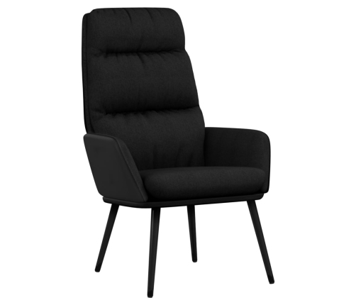 Sillón de relax con taburete de tela y cuero sintético negro