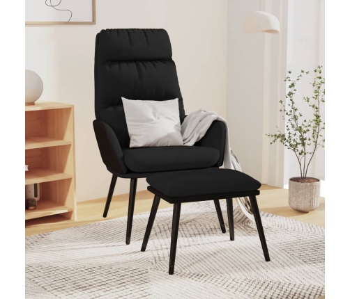 Sillón de relax con taburete de tela y cuero sintético negro