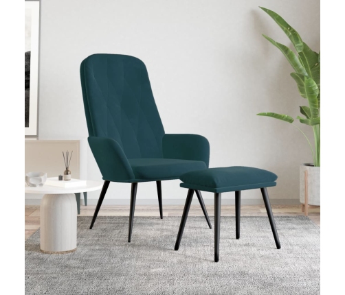 Sillón de relax con taburete terciopelo azul