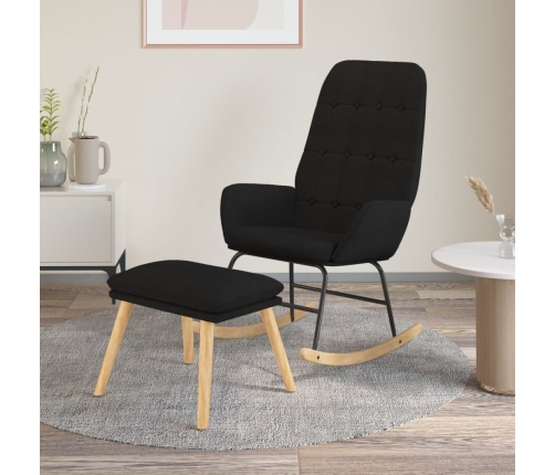 Sillón mecedora con taburete tela negro