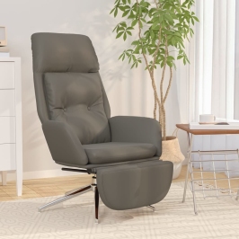 Sillón de relax y reposapiés cuero auténtico y sintético gris