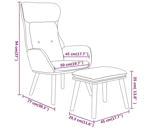 Sillón de relax con taburete tela y cuero sintético gris claro