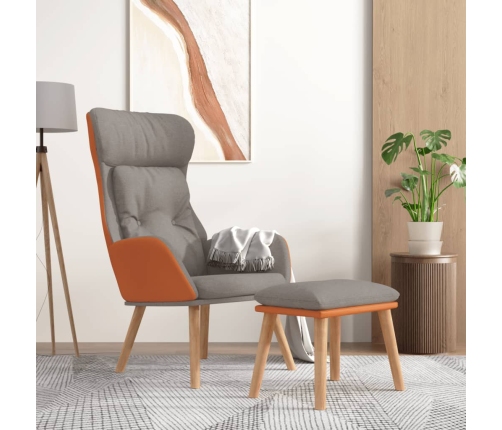 Sillón de relax con taburete tela y cuero sintético gris claro