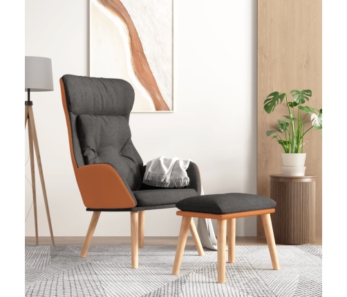 Sillón de relax con taburete tela y cuero sintético gris oscuro