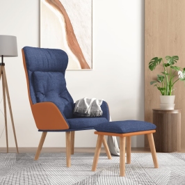 Sillón de relax con taburete tela y cuero sintético azul