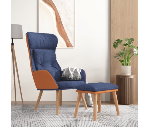 Sillón de relax con taburete tela y cuero sintético azul