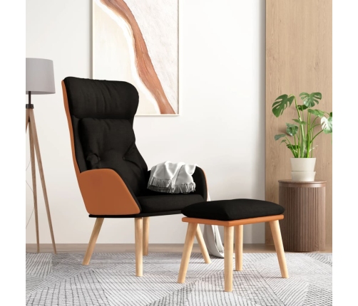 Sillón de relax con taburete tela y cuero sintético negro