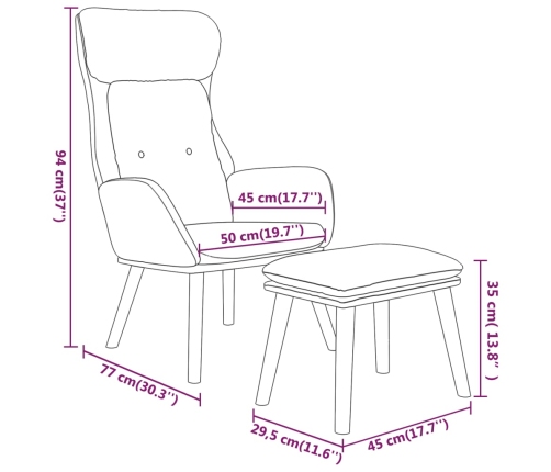 Sillón relax y taburete tela y cuero sintético amarillo mostaza