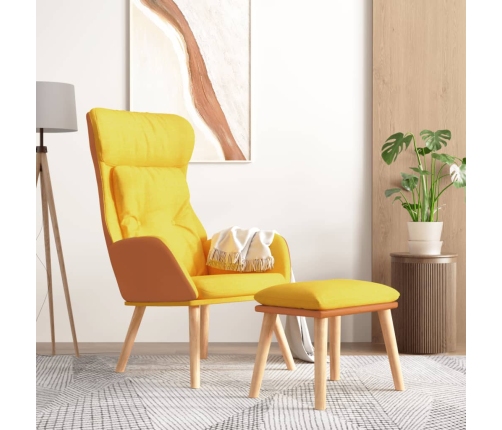 Sillón relax y taburete tela y cuero sintético amarillo mostaza