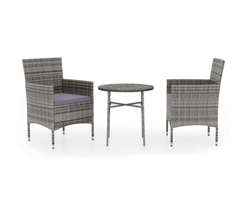 Juego de comedor para jardín 3 piezas ratán sintético gris