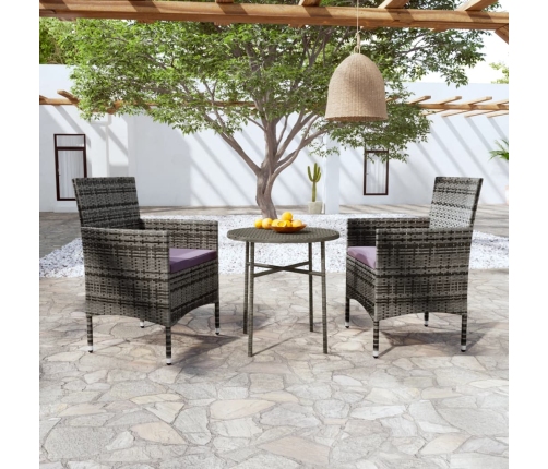 Juego de comedor para jardín 3 piezas ratán sintético gris