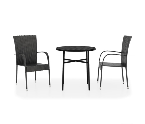 Juego de comedor para jardín 3 piezas ratán sintético negro