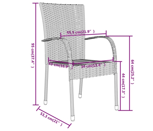 Juego de comedor para jardín 3 piezas ratán sintético negro