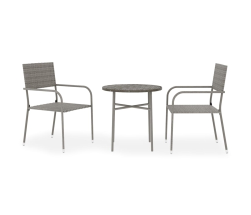 Juego de comedor para jardín 3 piezas ratán sintético gris