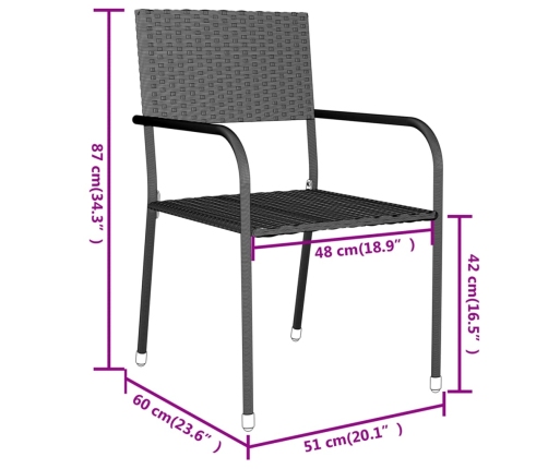Juego de comedor para jardín 3 piezas ratán sintético gris