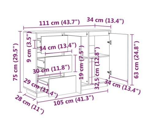 Aparador de madera maciza de pino gris 111x34x75 cm