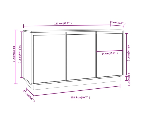 Aparador de madera maciza de pino 111x34x60 cm