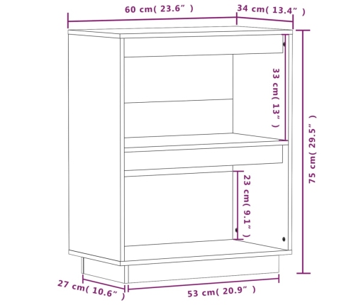 Mesa consola de madera maciza de pino 60x34x75 cm