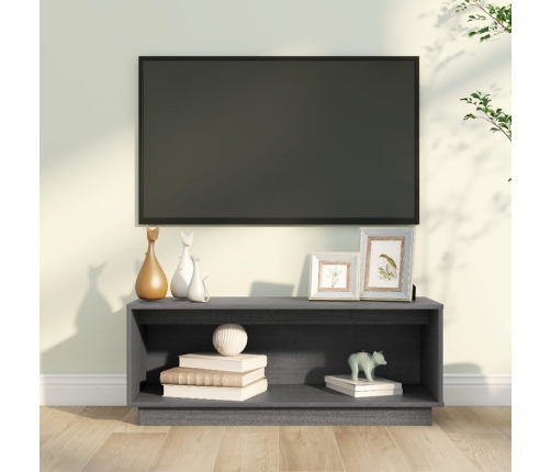 Mueble de TV de madera maciza de pino gris 90x35x35 cm