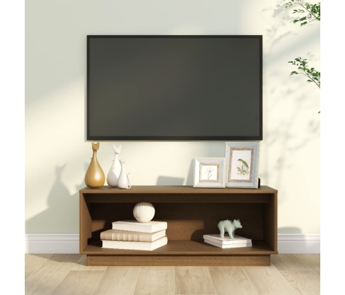 Mueble de TV madera maciza de pino marrón miel 90x35x35 cm