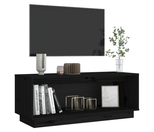 Mueble de TV de madera maciza de pino negro 90x35x35 cm