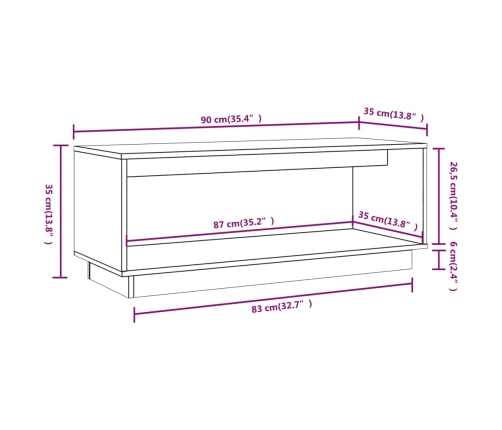 Mueble de TV de madera maciza de pino negro 90x35x35 cm