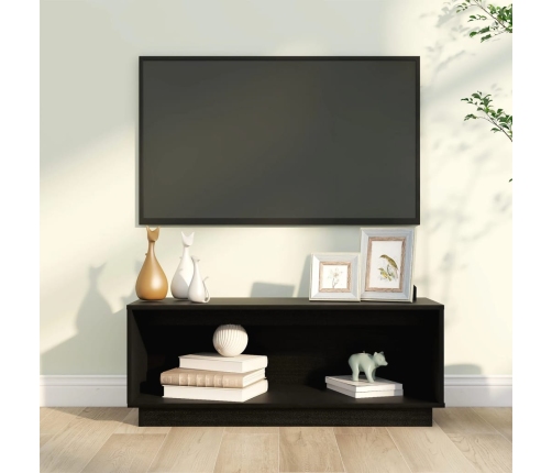 Mueble de TV de madera maciza de pino negro 90x35x35 cm